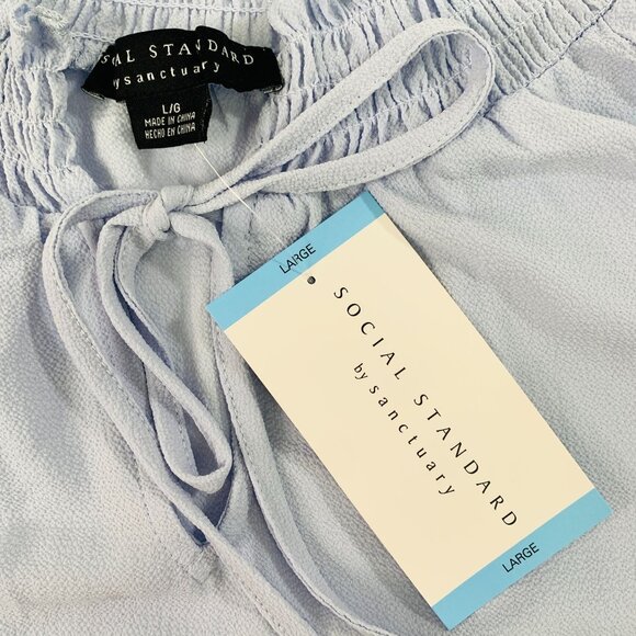 Social Standard by Sanctuary Women's Top L Long Sleeve Peasant Shirt Blue - Picture 5 of 12